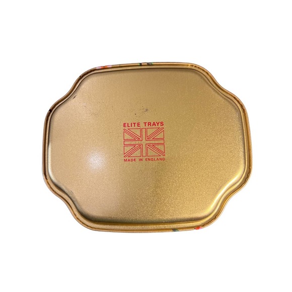 VTG Tin Trinket Tray w blue /yellow birds cherry Blossoms made in England - Picture 4 of 6